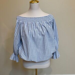 Chicwish Striped Off-Shoulder Blouse in Blue and White